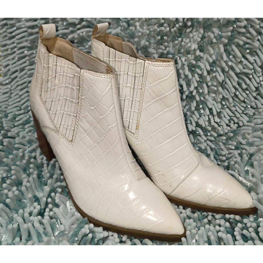 Marc Fisher Rental 2 Chelsea Ankle Boot white crocodile-embossed pointed toe chu